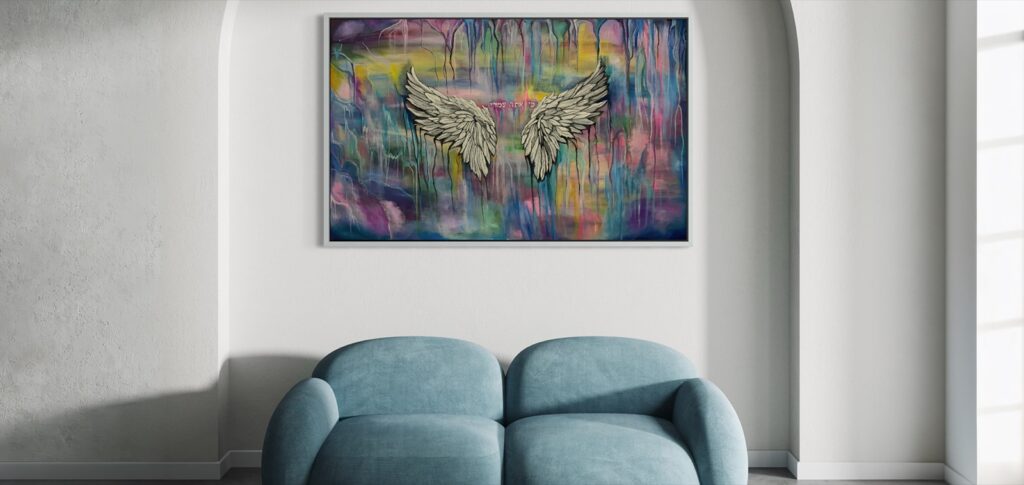 For You Are With Me original painting by Aino Katzir, shown in a living room