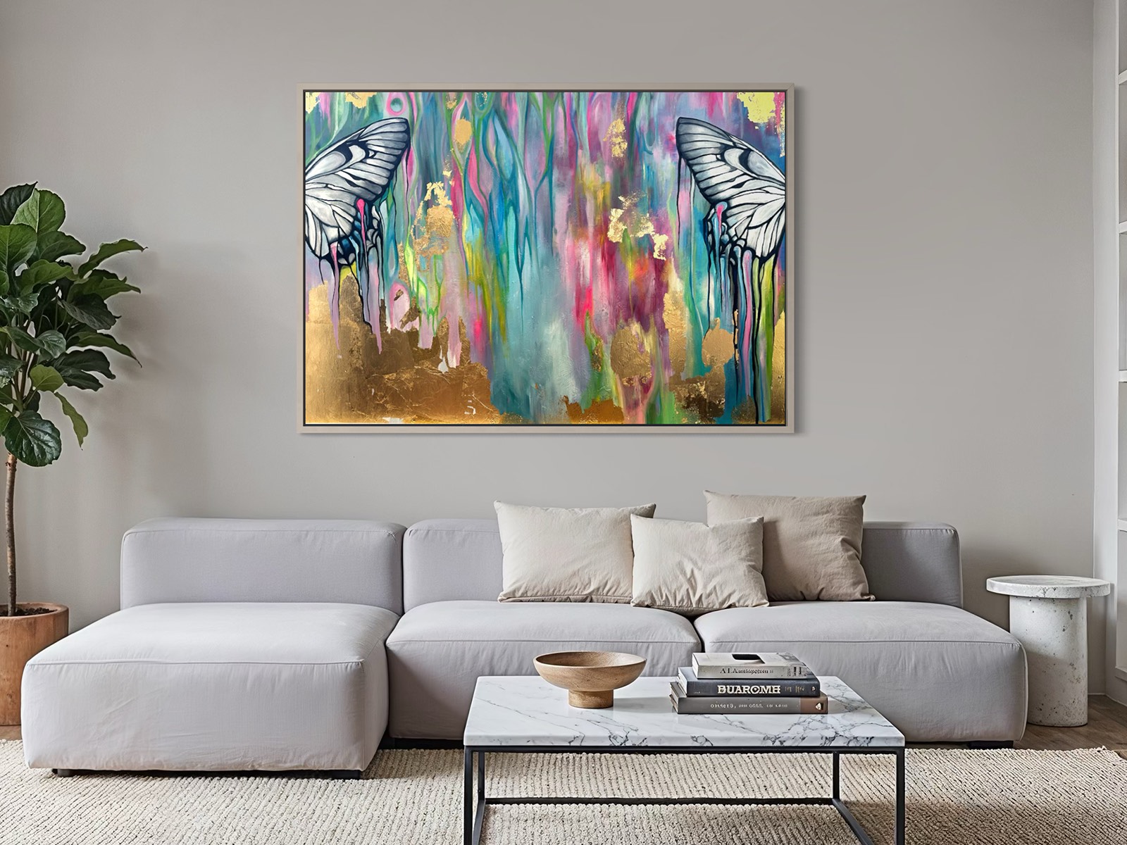 The Shape of What Never Was original painting by Aino Katzir, shown in a living room